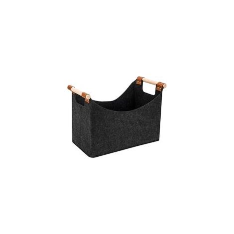 Porte-bûches en feutre, panier de rangement pour bois de chauffage, contenant en bois recouvert de feutre extra épais, poignée pliable et renforcée, 40 × 28 × 25 cm