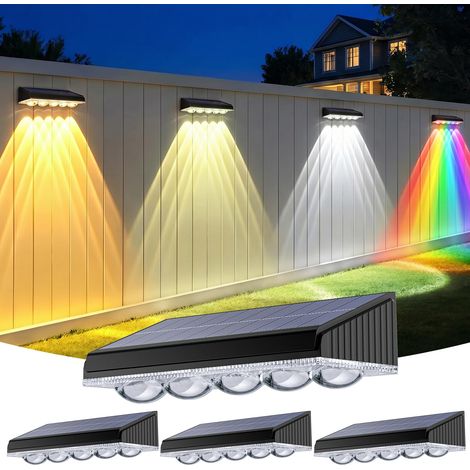 Lampes Solaires Exterieurs Jardin Lot de 4, 5 LED Applique éclairage Mural d'extérieur, 10 Modes de Changement, IP65 Étanche Lumière Solaire Extérieure, Mur, Clôture, Terrasse (1/5)