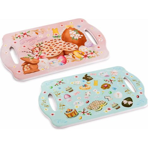 Dessous-de-plat plateau en céramique imprimé gourmandises de Pâques, base liège, lot de 6, 28 x H. 18 cm