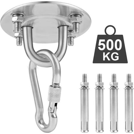 Gancio rotondo per amaca，Con viti di espansione，Gancio per amaca in acciaio inox，Gancio da soffitto，Adatto per verande，Argento (1/5)