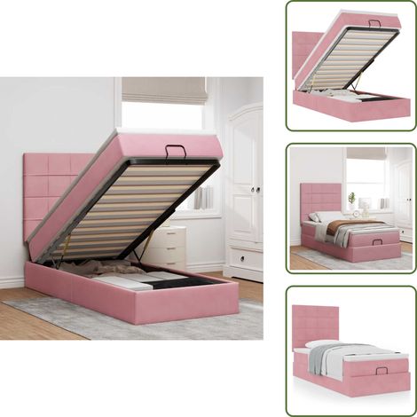 vidaXL Cadre de lit ottoman avec matelas rose 80x200 cm velours (1/5)
