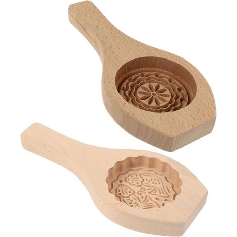 Ensemble de 2 moules à gâteaux de lune en bois naturel, 2 pièces (1/4)