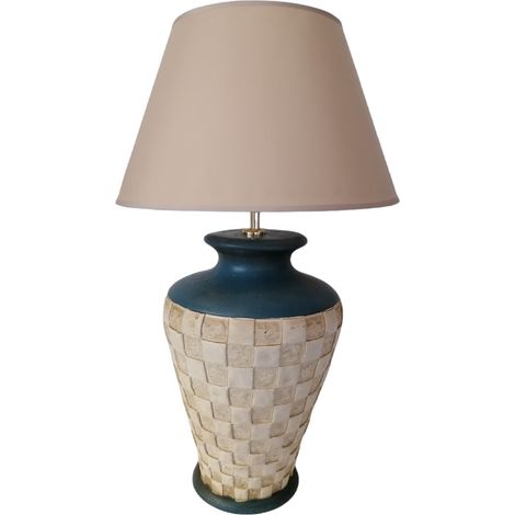 Lampada da Tavolo Lume mosaico in Ceramica Comodino casa Beige verde smeraldo Abatjour Design vintage antico made in Italy h65 (1/5)