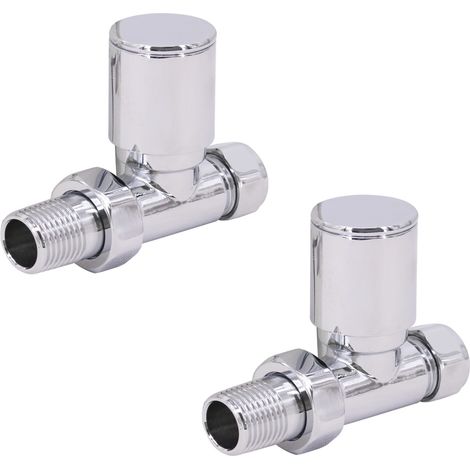 NRG Radiator Valve 15mm Manual Straight Valves One Pair Chrome