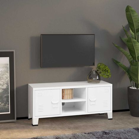 vidaXL Meuble TV industriel Blanc 105x35x42 cm Métal (1/5)
