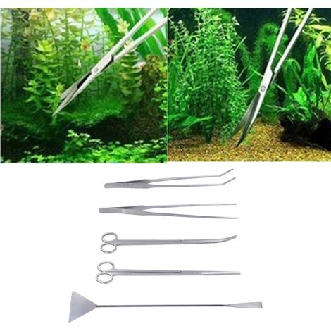 Kit de limpieza ECA820 para plantas acuáticas  5 herramientas de acero inoxidable de alta calidad (rascador y tijeras, rectas/curvas) para plantas acuáticas y algas (1/5)