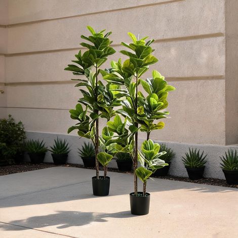 Figuier lyre artificiel 150 cm en pot béton lot de 2 coloris vert (1/5)