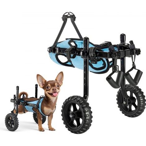 Silla de Ruedas para Perros para Patas Traseras, Ajustable, Ligera, Aleación de Aluminio con Ruedas Amortiguadoras, para Perros con Discapacidad y Lesiones de hasta 10 kg, Talla XS, Negro
