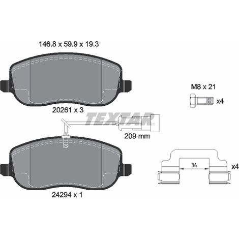 Kit de plaquettes de frein, frein à disque Textar 2429401 FIAT 71772217 77363627