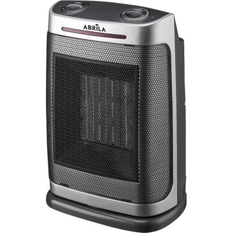 Ventilatore per Stufa in Ceramica PTC Argento 1500W 2 Potenze 3 Funzioni Termostato Antiribaltamento (29x19x14.5cm)