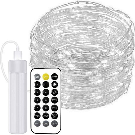Jandei - Guirnalda luces USB recargable 20m 200leds FRIO con mando 1800MA bateria Guirnaldas LED