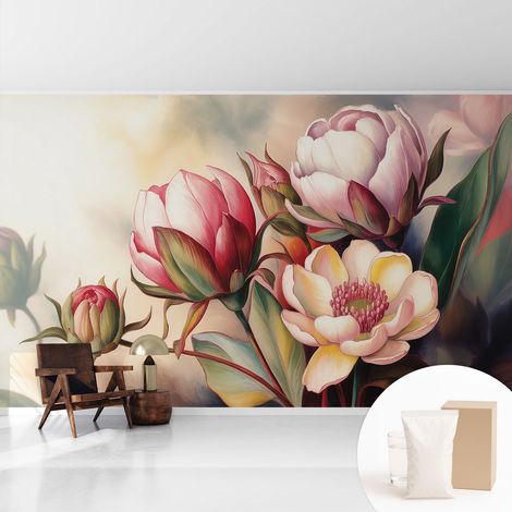 Tapete Dekorative Vliestapete mit Klebe für Wand - Mustertapete - moderne Einrichtung - für Büro Blumenstrauß 416x254 cm (1/5)