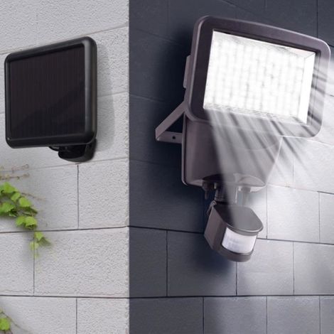1 projecteur solaire, détecteur de mouvement PIR, 120 LED blanc froid, aluminium noir, étanche IP65, pour jardin et entrée (1/4)