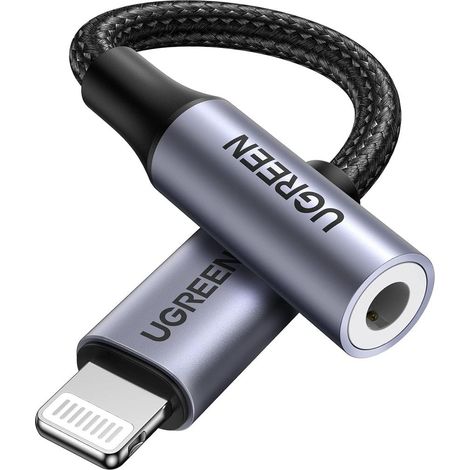 Adaptador UGREEN Lightning a AUX de 3,5 mm, 10 cm - Negro