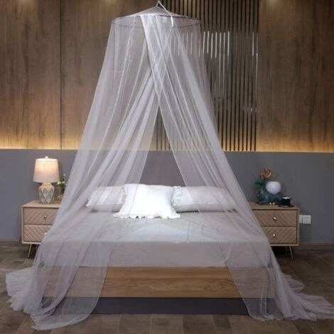 Dessus de lit avec moustiquaire, grand rideau de lit à baldaquin suspendu avec moustiquaire, convient aux lits simples à king size, blanc (1/5)