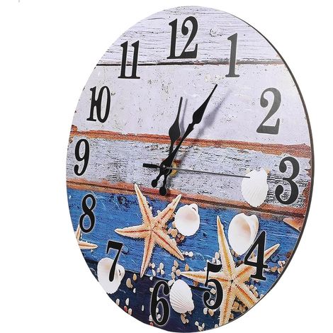 Horloge Murale Silencieuse en Bois Mécanisme sans Bruit, Design Plage, pour Bureau ou Hôtel, Pendule Murale Décorative 1pc (1/5)