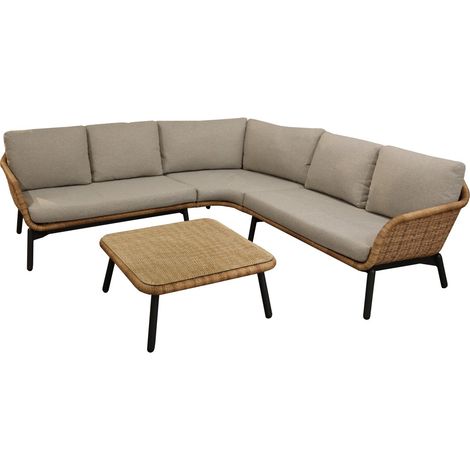 PROLOISIRS Set angle Tornado en aluminium/wicker avec coussins - graph/naturel/beige