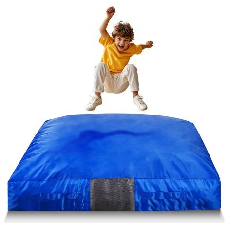 Crashpad 150 x 150 cm, Kindermatte mit Schaumstoffblöcken & Waschbarem Bezug, Weiche Schaumstoff-Landezone, Fallschutzmatte, Ausstattung für Sinnesräume zum Springen Entspannen Spielen Blau (1/5)