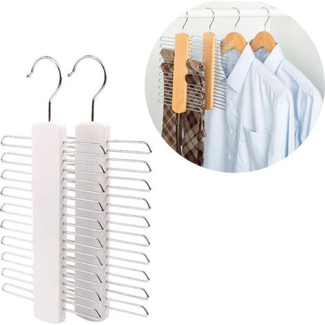 Porte cravates et ceintures lot de 2 blanc avec 20 crochets pour rangement des cravates ceintures et accessoires vestimentaires (1/4)