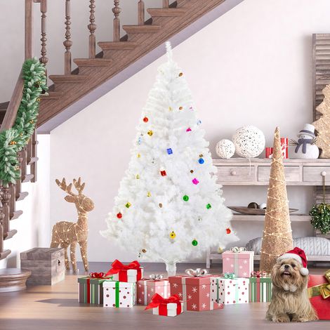 HOMCOM Árbol de Navidad Artificial 180 cm con 930 Ramas de Plástico 48 Decoraciones Incluidas Ø105x180 Blanco (1/5)