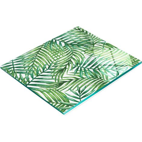 Planche de cuisine décorative multifonctionnelle en verre, motif feuilles de palmier, 60 x 52 cm (1/5)