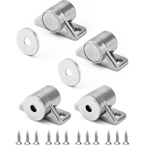 Cierre magnético de 4 piezas, imán para puerta, aleación de zinc, con tornillos, color plata, apto para cajones y armarios de cocina. (1/5)