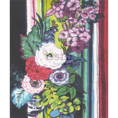 papier peint panoramique fleurs noir, rouge, bleu, blanc et vert - ESTAhome (1/4)