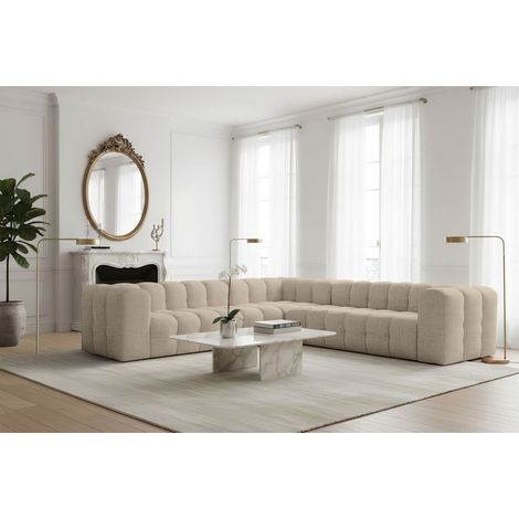 Ecksofa Designersofa SOLVIE in Stoff Moly Beige Seite Universal