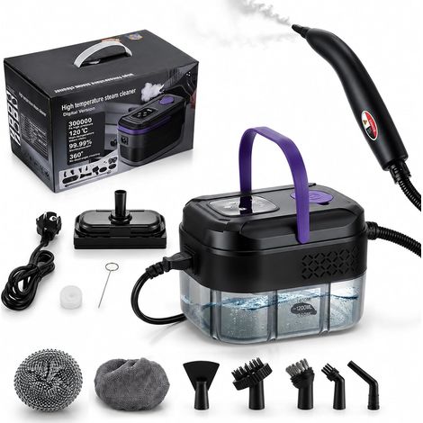 Nettoyeur vapeur manuel 1500 W, 3 bars pour ménage avec 8 buses et 6 niveaux, 120 °C avec réservoir de 1,4 l, chauffage rapide, nettoyeur vapeur pour cuisine, salle de bain, tapisserie (1/5)