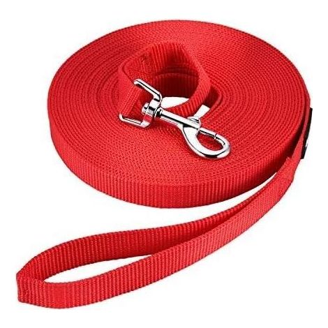 Laisse de suivi pour chien, laisse de chien en nylon avec robuste et résistant aux intempéries, laisse d'Entraînement avec mousqueton D et poignée (15m, rouge), Fei Yu (1/5)