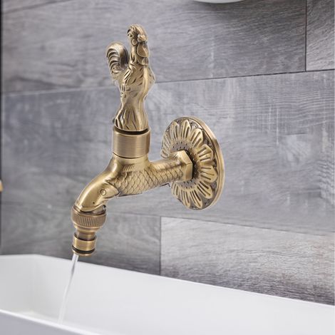 Grifo de bronce cobrizo tallado de estilo vintage, G1/2 pulgada, resistente a la corrosión, para uso exterior. (1/5)