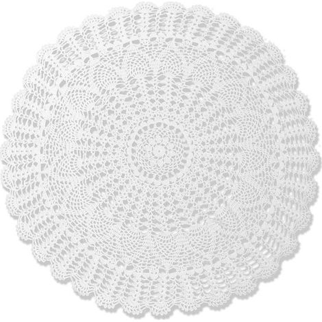 1 pieza - Mantel tejido - 95 cm, redondo, blanco, de algodón, hecho a mano con encaje de ganchillo - Decoración del hogar estilo bohemio - blanco (1/5)