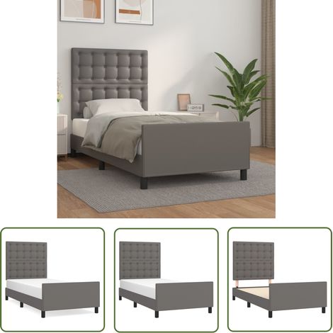 The Living Store Cadre de lit sans matelas gris 100x200 cm similicuir - Cadre De Lit - Lit Double - Lit Avec Têted'appui - Literie - Meubles De Chambre (1/5)