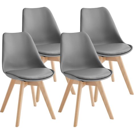 Set 4 Sedie 52x48,5x82 cm in Similpelle e Legno di Faggio Tommy Grigie