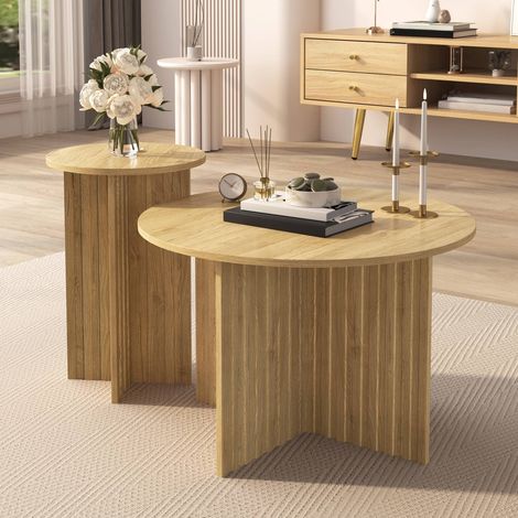 Table d’appui gigogne ronde design scandinave empilable polyvalent mdf aggloméré (1/5)
