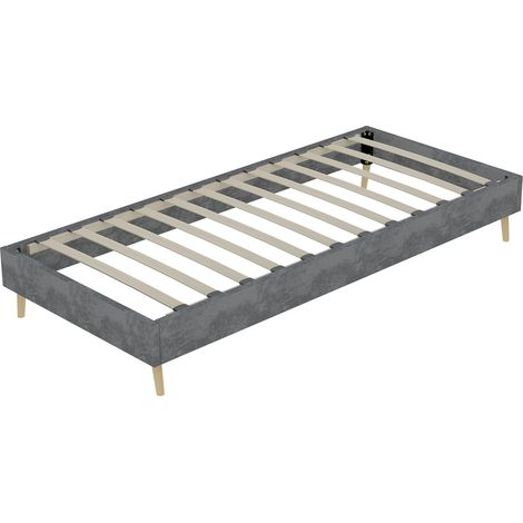 Letto a piattaforma moderno 90 x 200 cm grigio in velluto olandese e metallo (1/5)