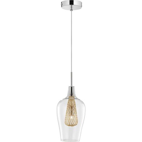 Merano Esquimalt 14cm Dôme Suspension Plafonnier Chrome Aluminium Verre Clair, Cadre Doré LED G9