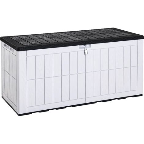 833L Boîte de rangement d'extérieur étanche pour outils de jardin, coussins de terrasse et accessoires de piscine, verrouillable, assemblage facile, banc ou table polyvalente (Blanc) (1/5)