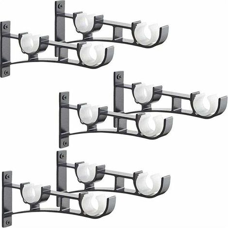 6Pièces Tringle à Rideau en métal Robuste, Support de Tringle à Rideaux,Double Tringle à Rideau Pole Holder, Support Rideau,Support de Tringle à Rideau en Aluminium,Support de Tringle à Rideau Noir (1/4)