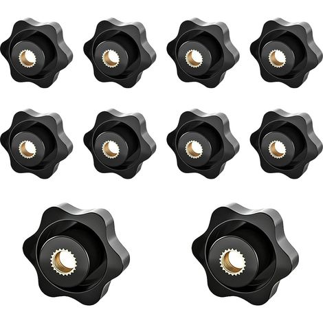 10 - Écrou à Poignée - Bouton de Serrage - Filetage M5 - Plastique et Laiton - Pour Machines et Mobilier - Noir - 32mm