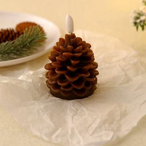 Bougies Pomme de Pin LED Sans Flamme, Cire Véritable et Effet Vacillant, Décoration de Noël, Automne et HiverL, Café (1/5)