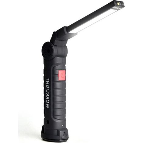 Lampe de travail LED rechargeable, 800 lumens, base magnétique, 5 modes (idéale pour le garage, le camping, les urgences, lampe de travail LED). (1/3)