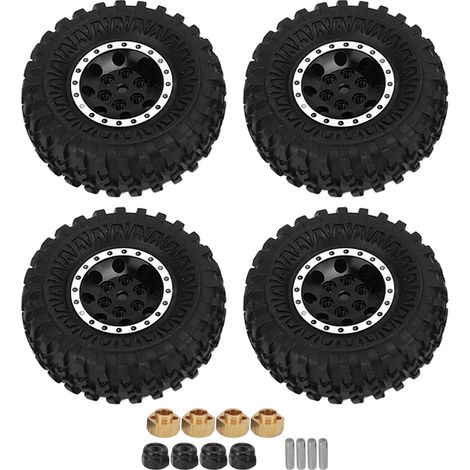 4 Roues en caoutchouc 55mm 8 trous Jantes en alliage d'aluminium pour Axial SCX24 1/24 Voiture RC Noir (1/5)