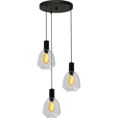 Suspension loft 3 lumières - noire - Porto avec verres transparents Nicolette - 2712-05-05-35-3-12