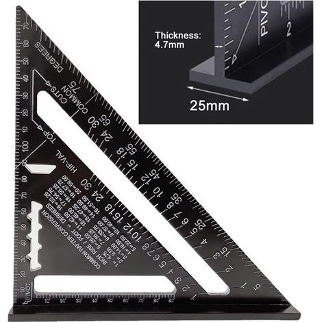 BCC 17cm Rapporteur Triangle Alliage d'Aluminium Équerre Charpentier Triangle Metrique Professionnel Menuiserie Règle d'Angle Règle Triangulaire avec Rapporteur Outil de Mesure Noir (1/5)