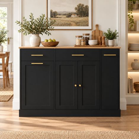Isola cucina 120x70 cm nera in truciolare con piano di lavoro ribaltabile - CHICFURN (1/5)