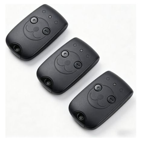 Set of 3 three 1841026 NS 2-channel (433.42 MHz) remote controls for operating two motors in gate and garage door automation systems. Long-life lithium battery