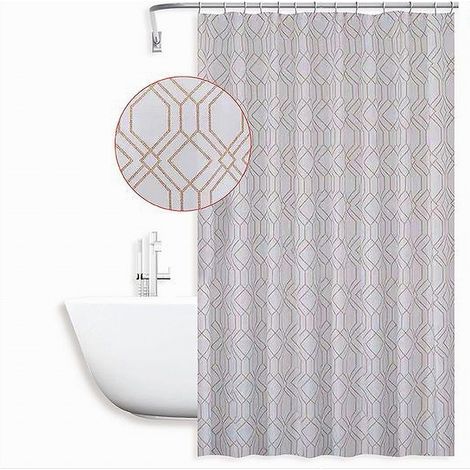 TRADE SHOP - Tenda Per Doccia Vasca Da Bagno Design Geometrico 180x200cm Con 12 Anelli 87095 -