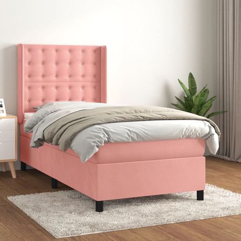 Lit simple Lit à sommier tapissier avec matelas Lit Adulte Meuble de Chambre à Coucher Rose 80x200 cm Velours XRKJY3392501 (1/5)