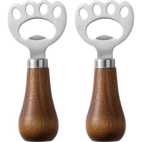 Lot de 2 ouvre-bouteilles à manche en bois, ouvre-bouteille de bière, ouvre-bouteilles en acier inoxydable, ouvre-bouteille multifonctionnel. Convient pour la maison, les restaurants, les bars et autr